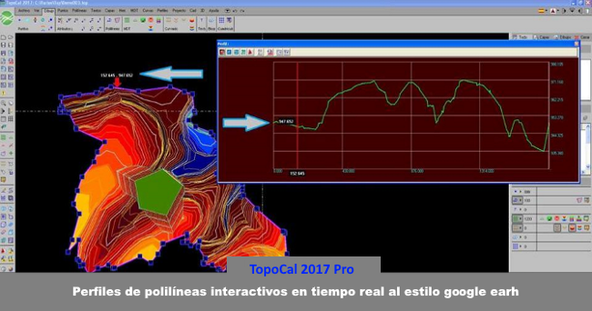 TopoCal 2024 3D CAD Mdt replanteo cubicar acopio volumen plataforma laz dron  Perfiles de polil�neas interactivos en tiempo real al estilo google earh