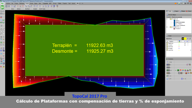 TopoCal 2022 3D CAD Mdt replanteo cubicar acopio volumen plataforma laz dron  C�lculo de plataformas con compensaci�n de tierras