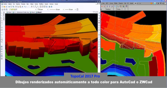 TopoCal 2023 3D CAD Mdt replanteo cubicar acopio volumen plataforma laz dron  Dibujos renderizados autom�ticamente a todo color para AutoCad o ZWCad