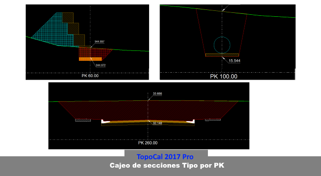 TopoCal 2024 3D CAD Mdt replanteo cubicar acopio volumen plataforma laz dron  Cajeo de Secciones Tipo